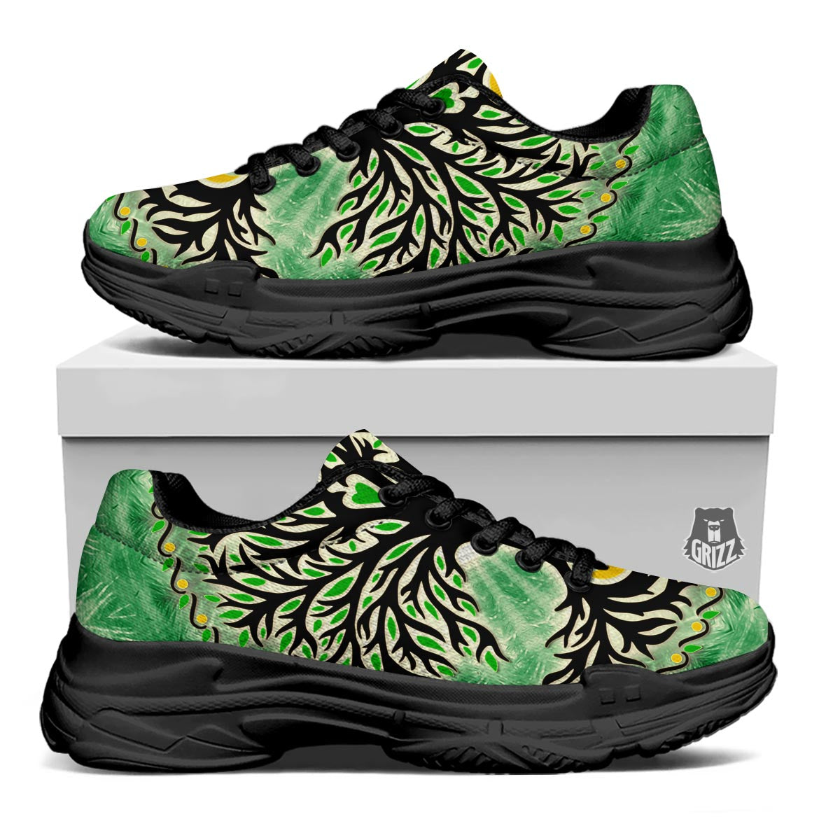 Yggdrasil Moon And Sun Print Black Chunky Shoes-grizzshop