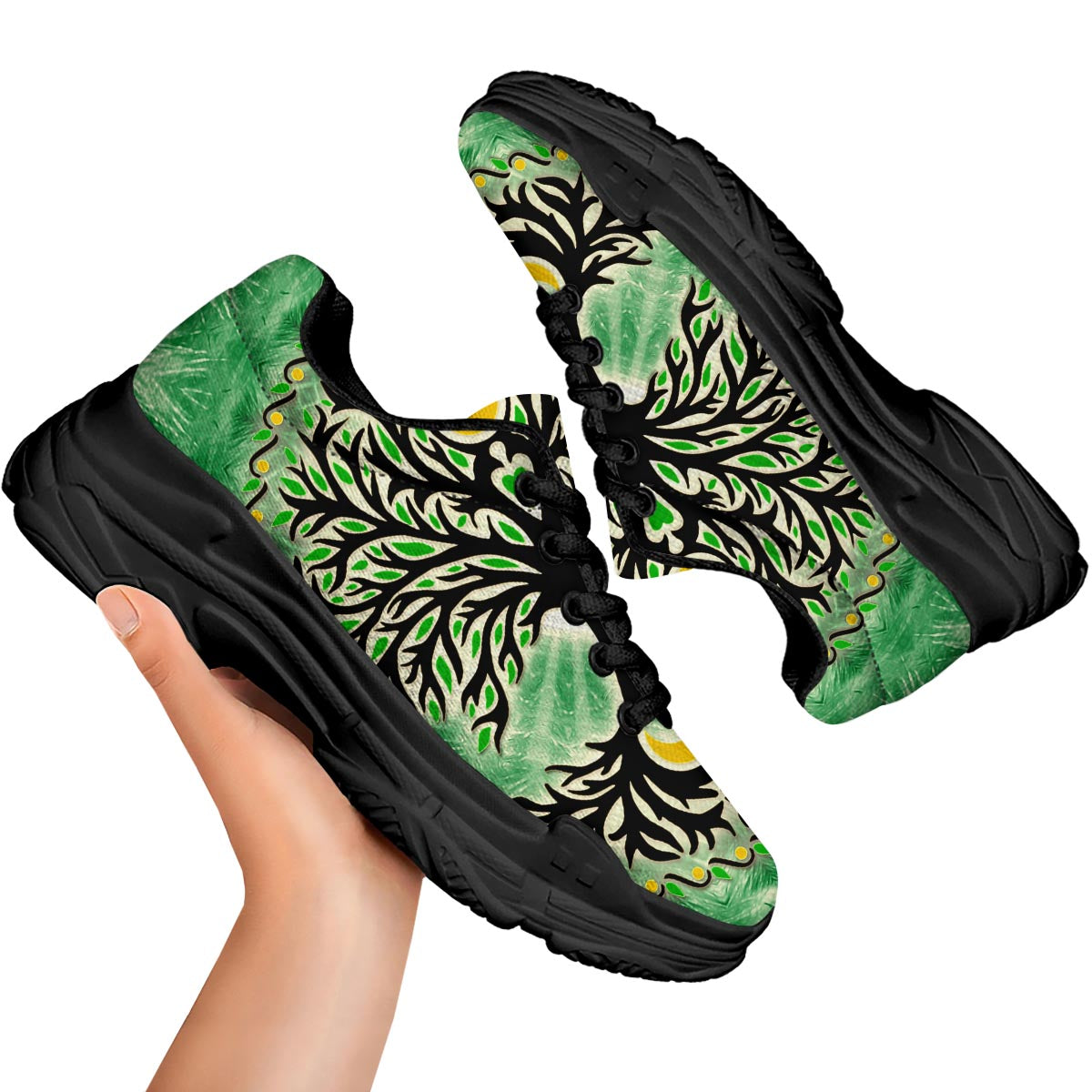 Yggdrasil Moon And Sun Print Black Chunky Shoes-grizzshop