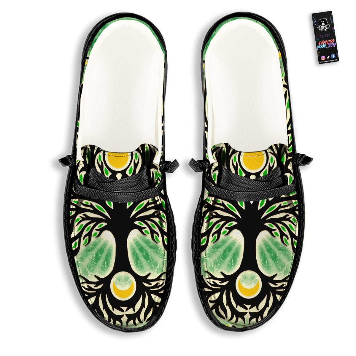 Yggdrasil Moon And Sun Print Black Loafers-grizzshop