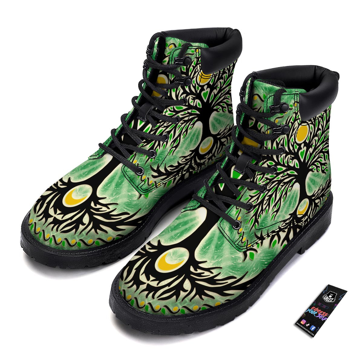 Yggdrasil Moon And Sun Print Boots-grizzshop