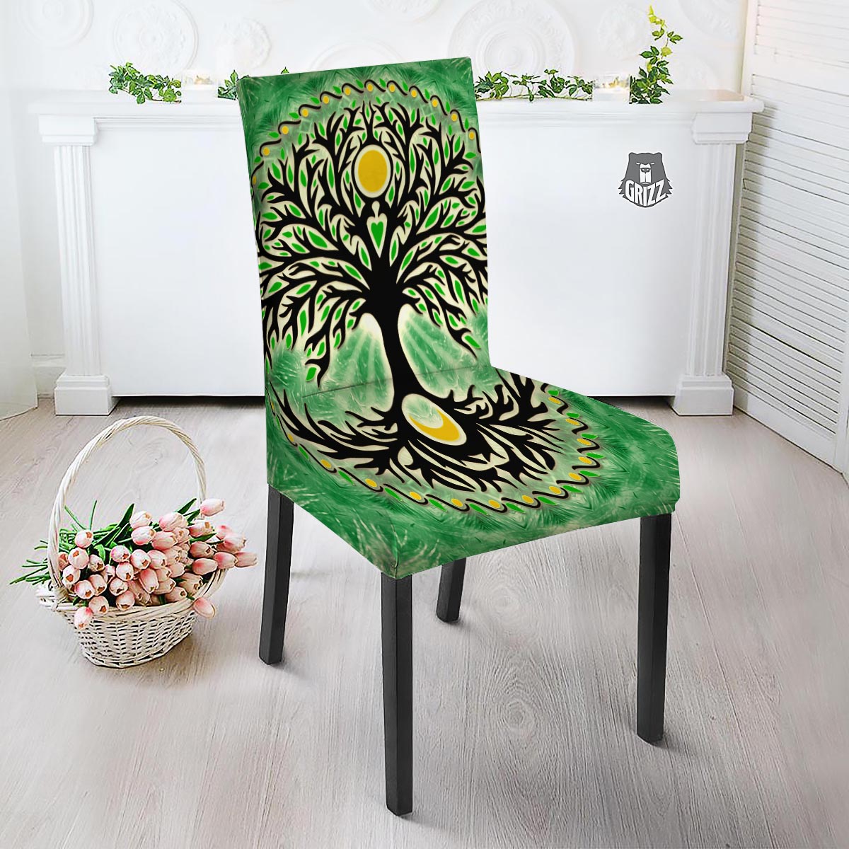 Yggdrasil Moon And Sun Print Dining Chair Slipcover-grizzshop