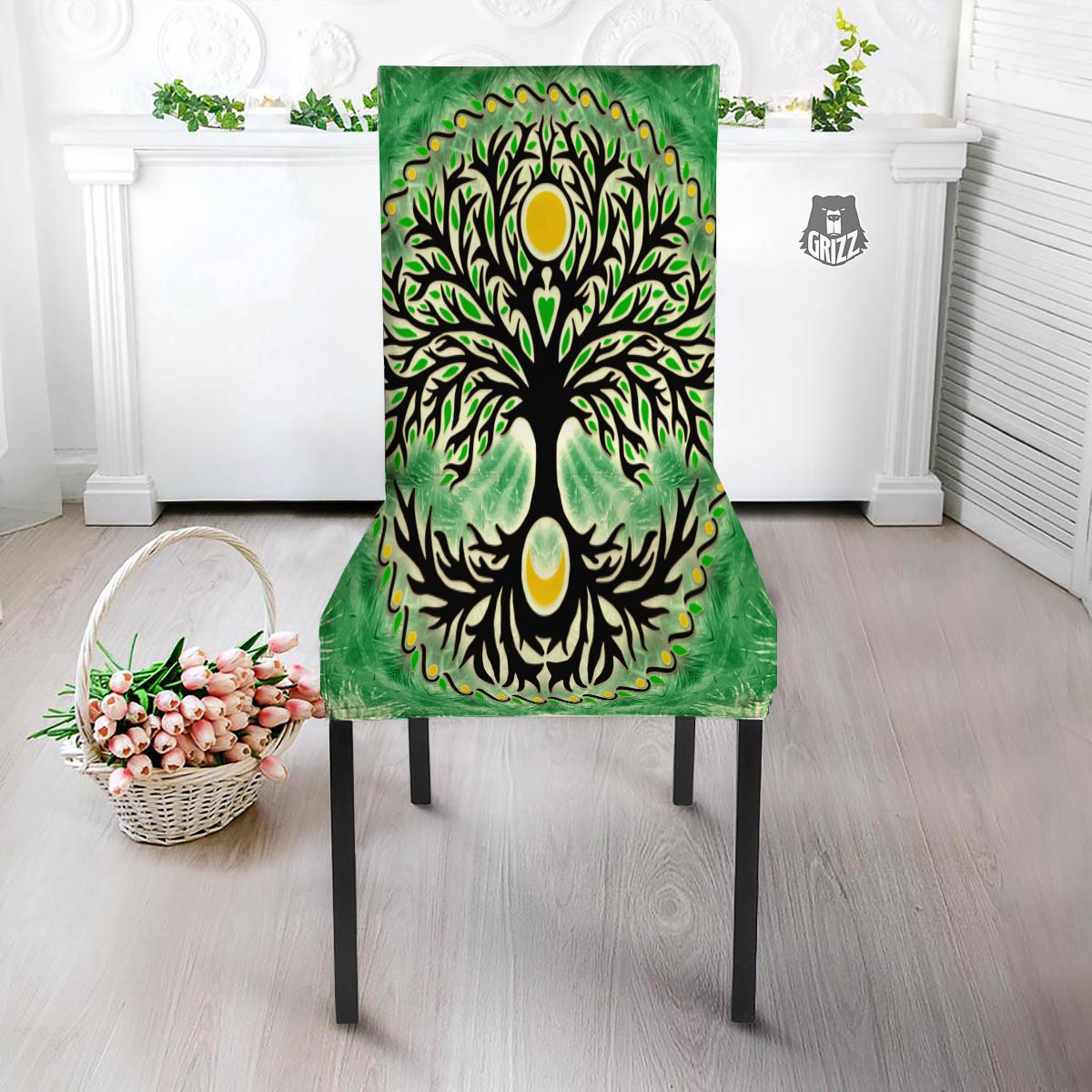 Yggdrasil Moon And Sun Print Dining Chair Slipcover-grizzshop