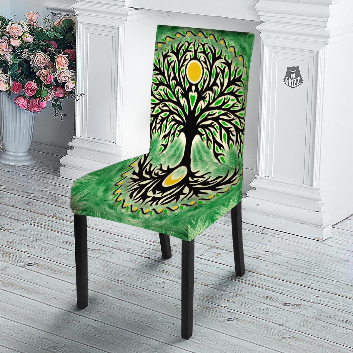 Yggdrasil Moon And Sun Print Dining Chair Slipcover-grizzshop