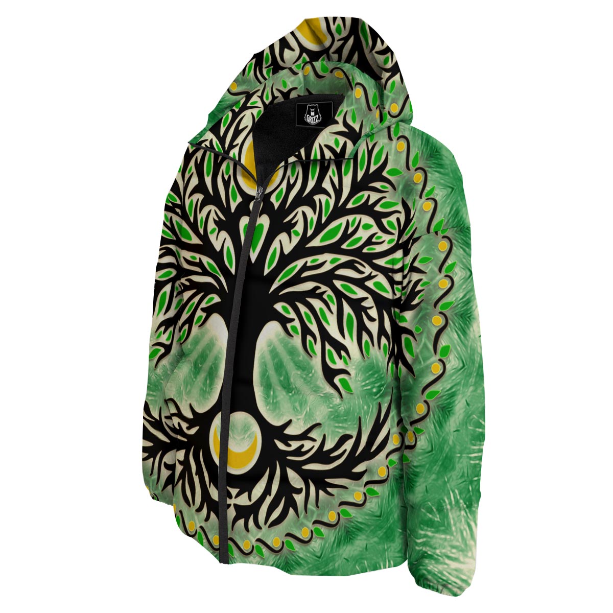 Yggdrasil Moon And Sun Print Down Jacket-grizzshop