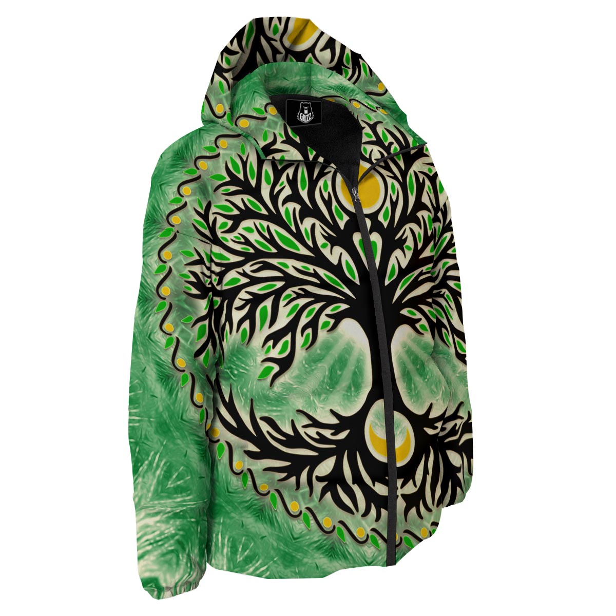 Yggdrasil Moon And Sun Print Down Jacket-grizzshop