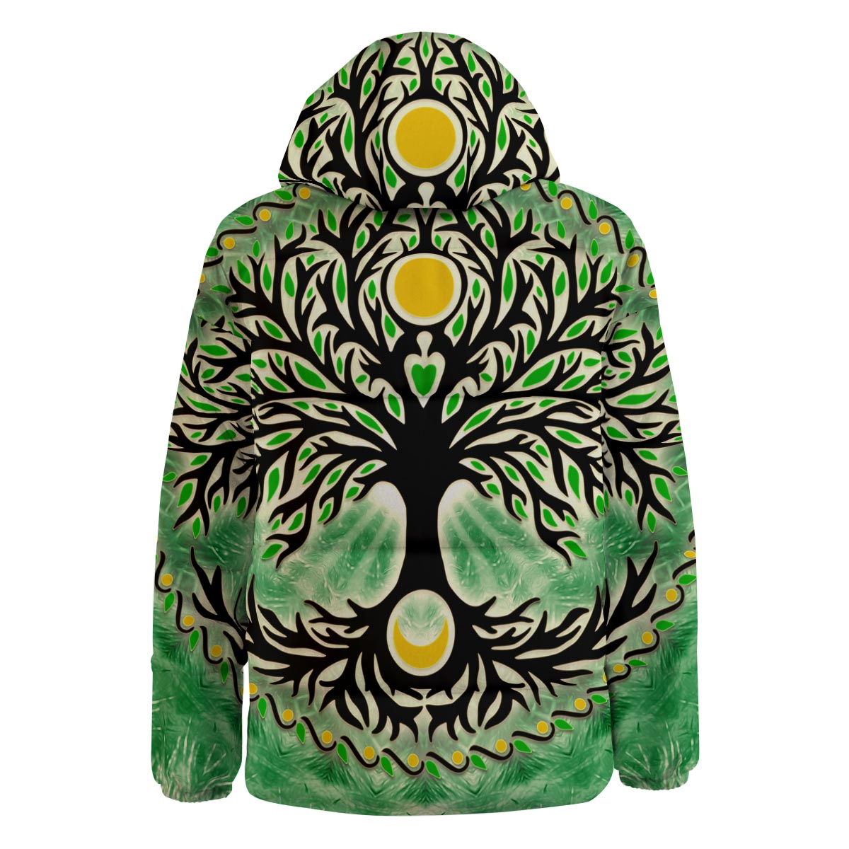 Yggdrasil Moon And Sun Print Down Jacket-grizzshop