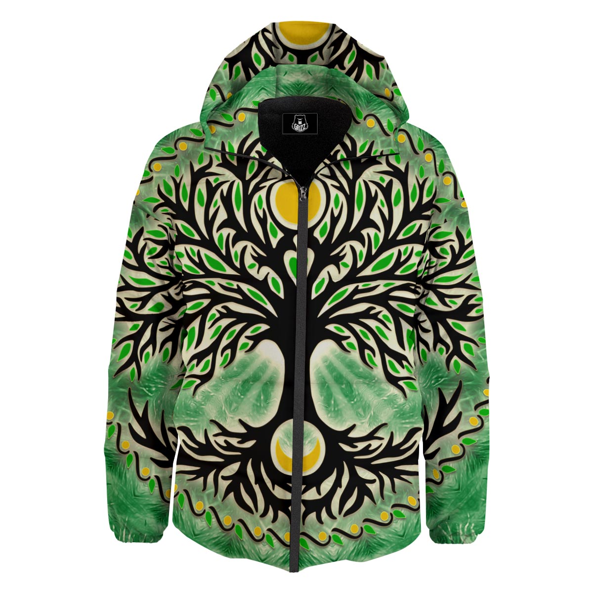 Yggdrasil Moon And Sun Print Down Jacket-grizzshop