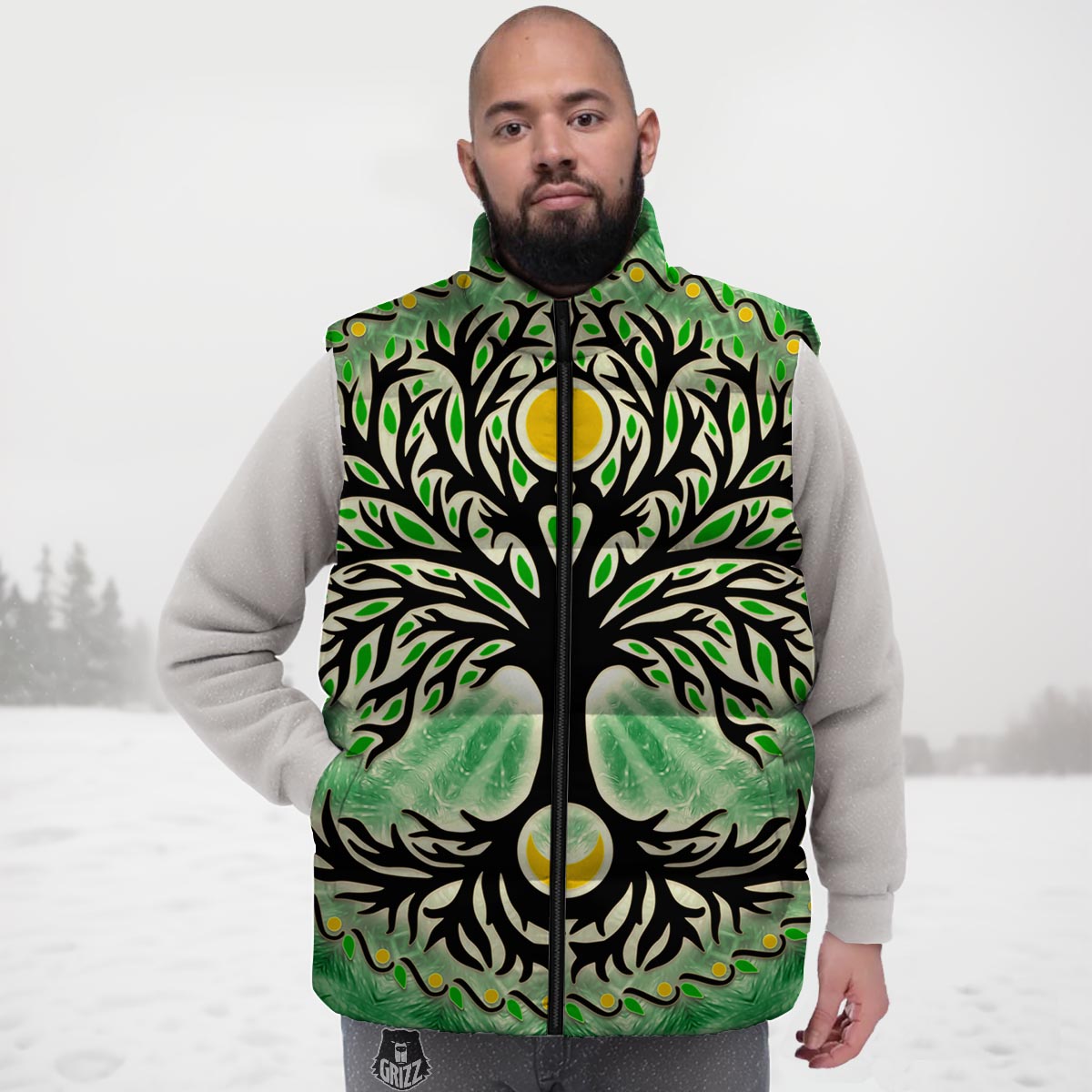 Yggdrasil Moon And Sun Print Down Vest