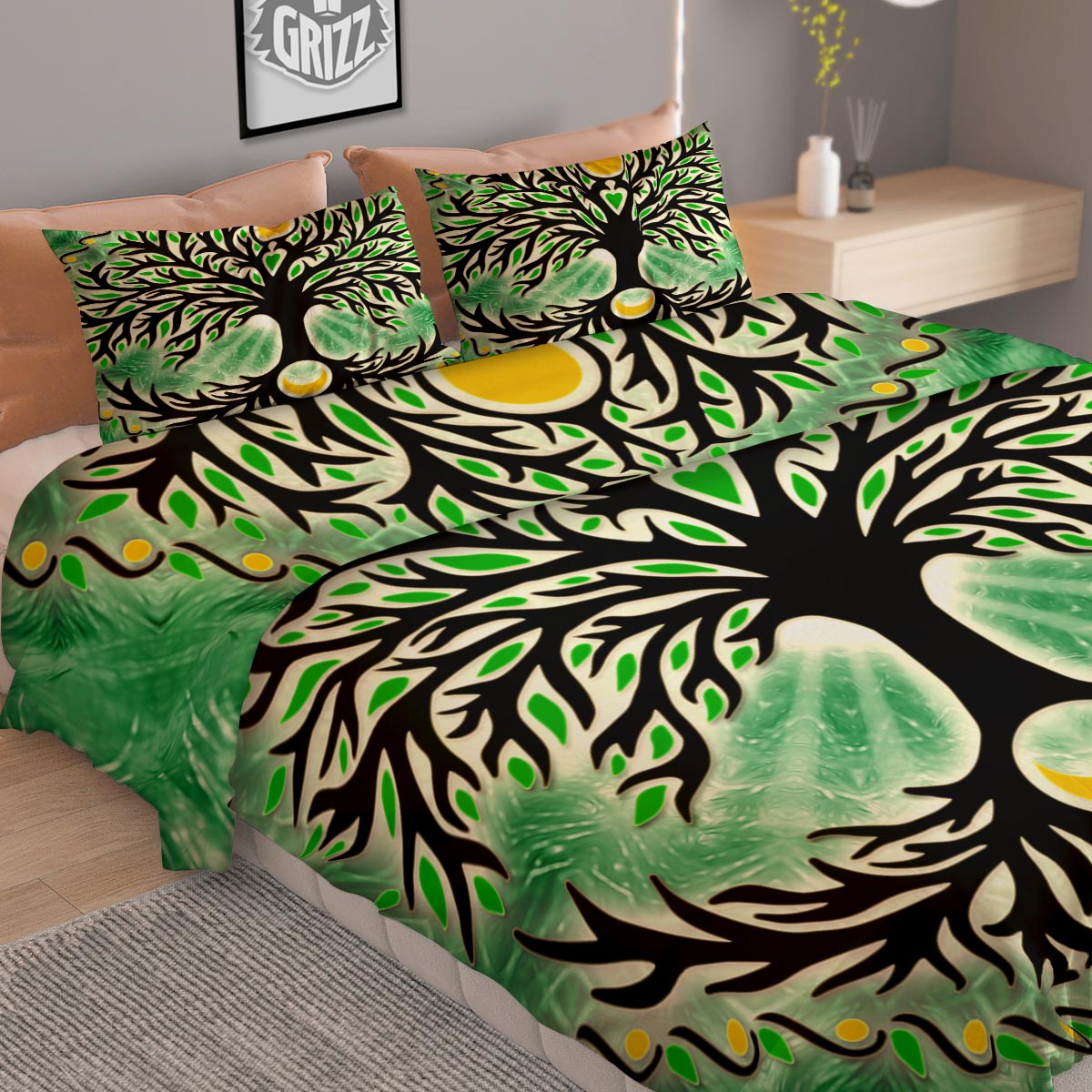 Yggdrasil Moon And Sun Print Duvet Cover Bedding Set