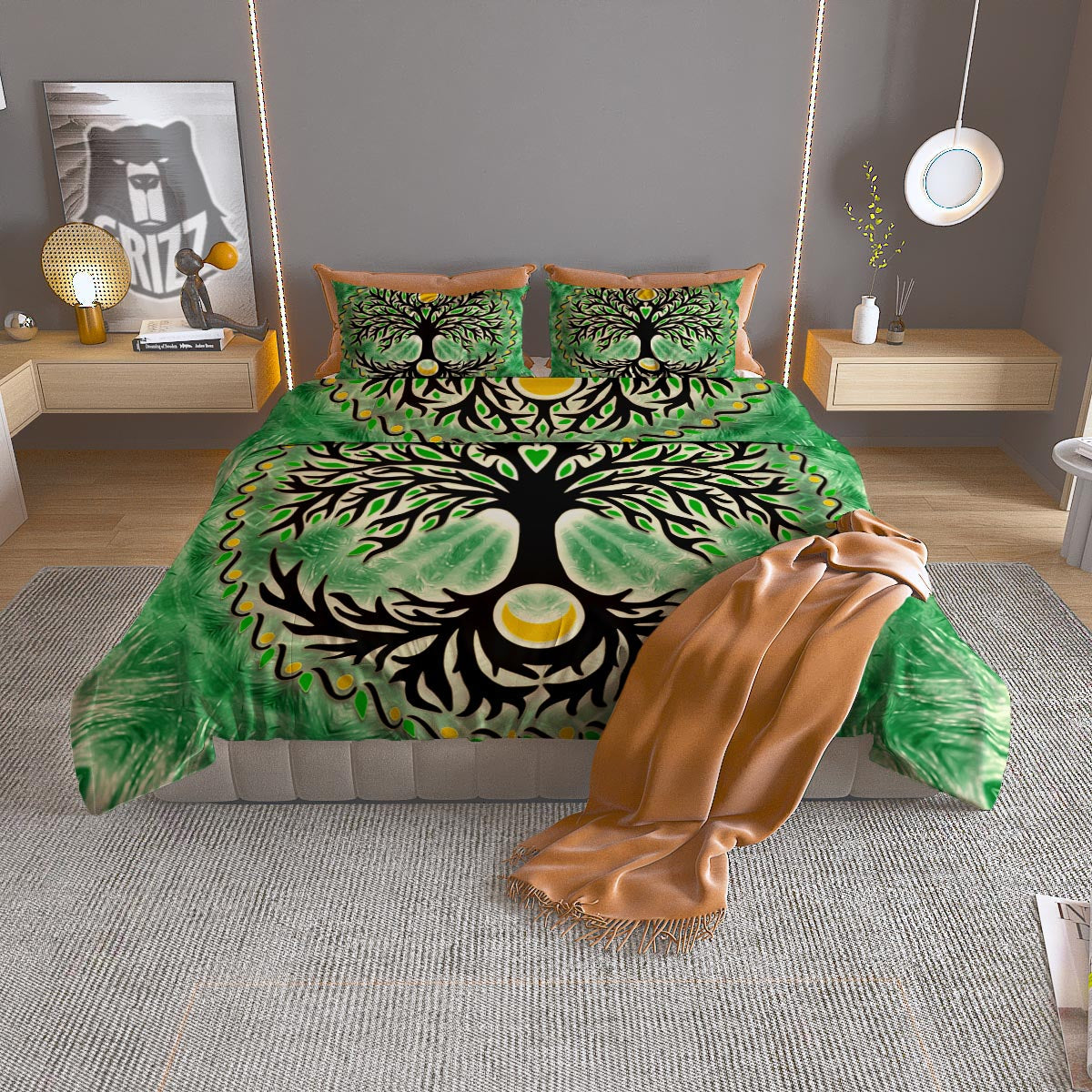 Yggdrasil Moon And Sun Print Duvet Cover Bedding Set