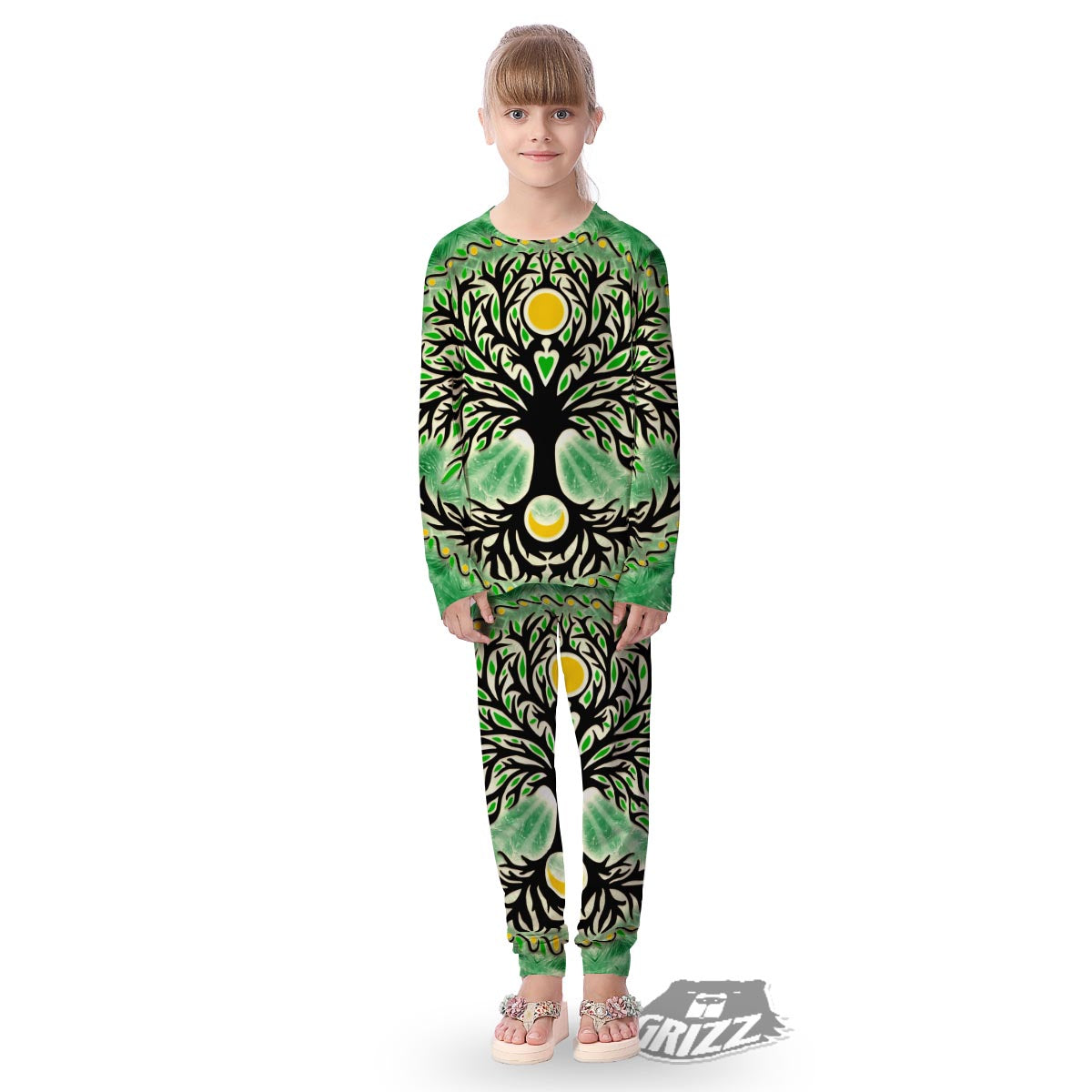 Yggdrasil Moon And Sun Print Kid's Pajamas-grizzshop