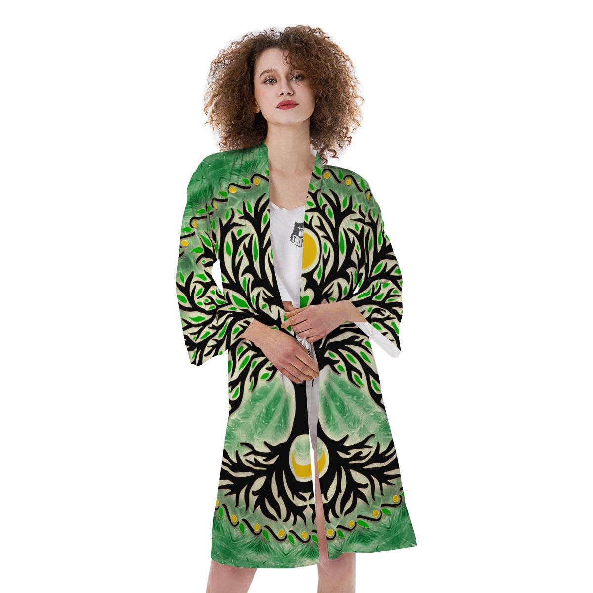 Yggdrasil Moon And Sun Print Kimono-grizzshop