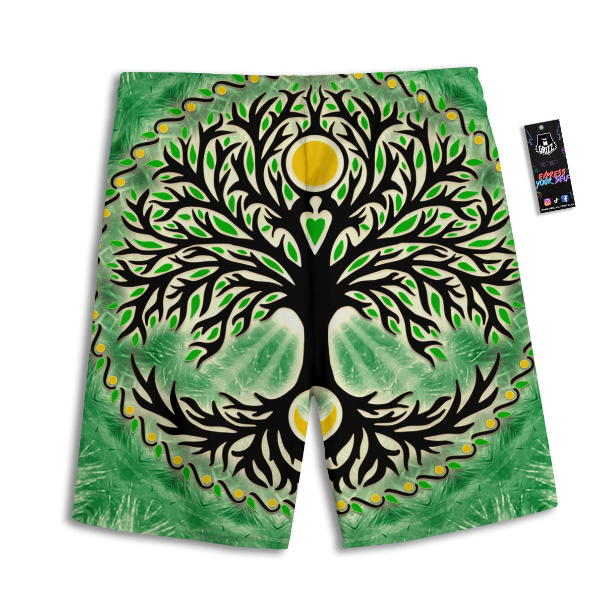Yggdrasil Moon And Sun Print Men's Athletic Shorts