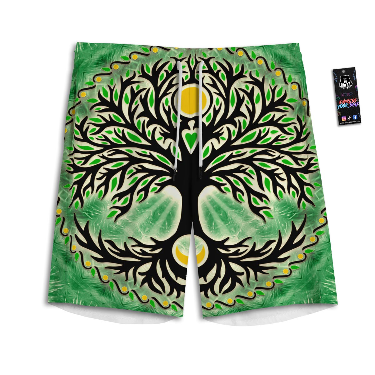 Yggdrasil Moon And Sun Print Men's Athletic Shorts