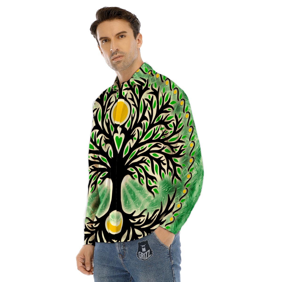 Yggdrasil Moon And Sun Print Men's Dress Shirts-grizzshop