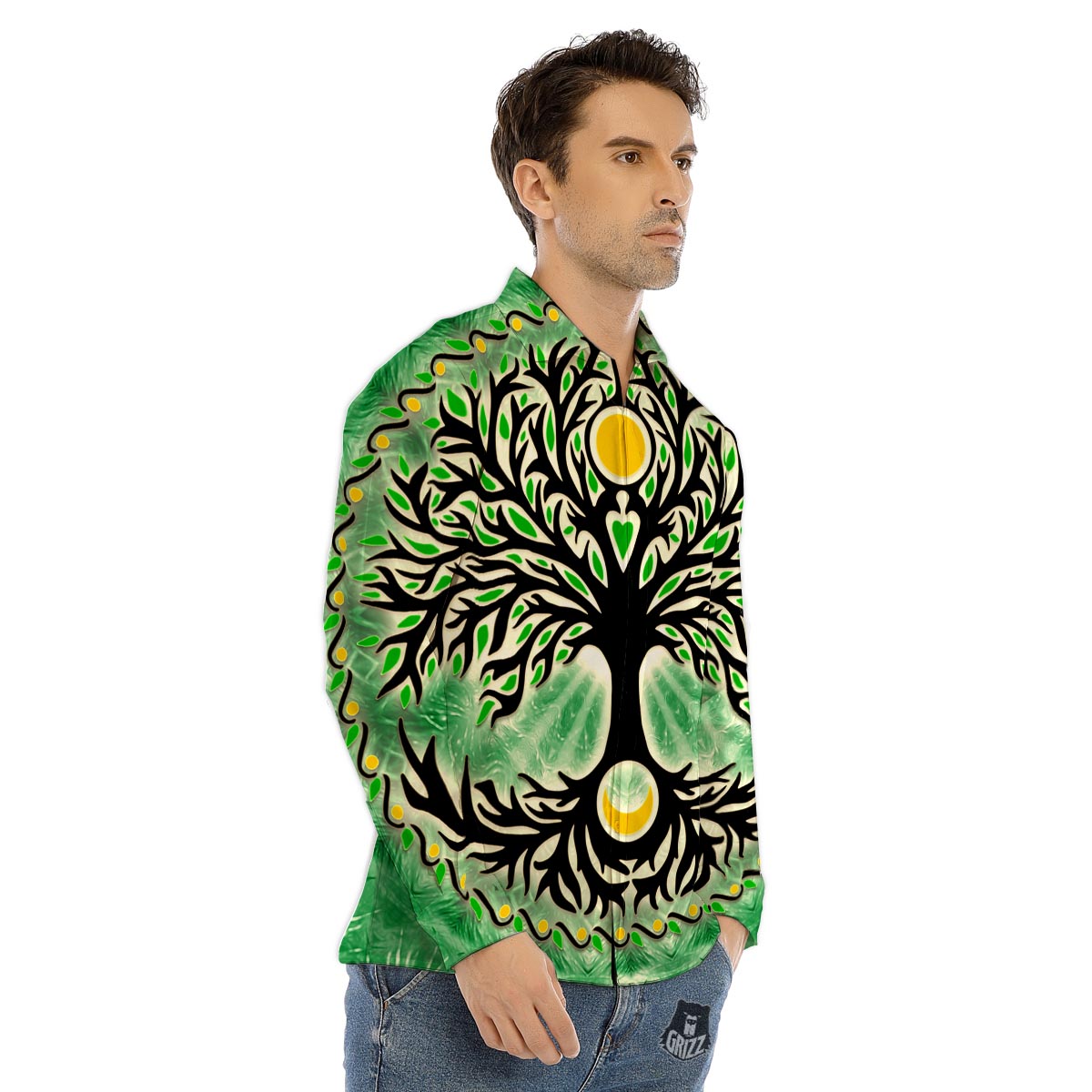 Yggdrasil Moon And Sun Print Men's Dress Shirts-grizzshop