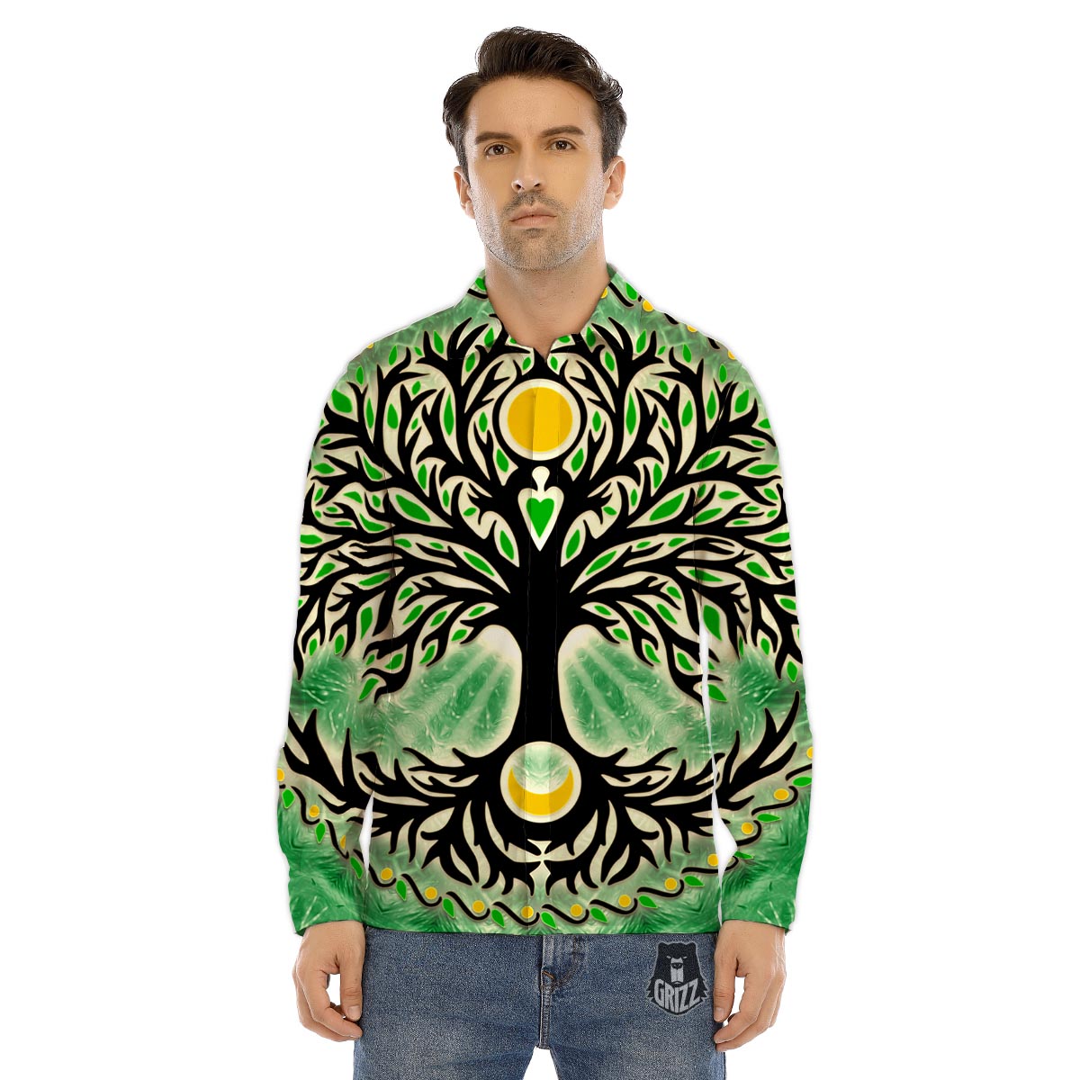 Yggdrasil Moon And Sun Print Men's Dress Shirts-grizzshop