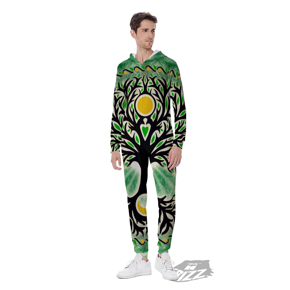 Yggdrasil Moon And Sun Print Men's Jumpsuit-grizzshop