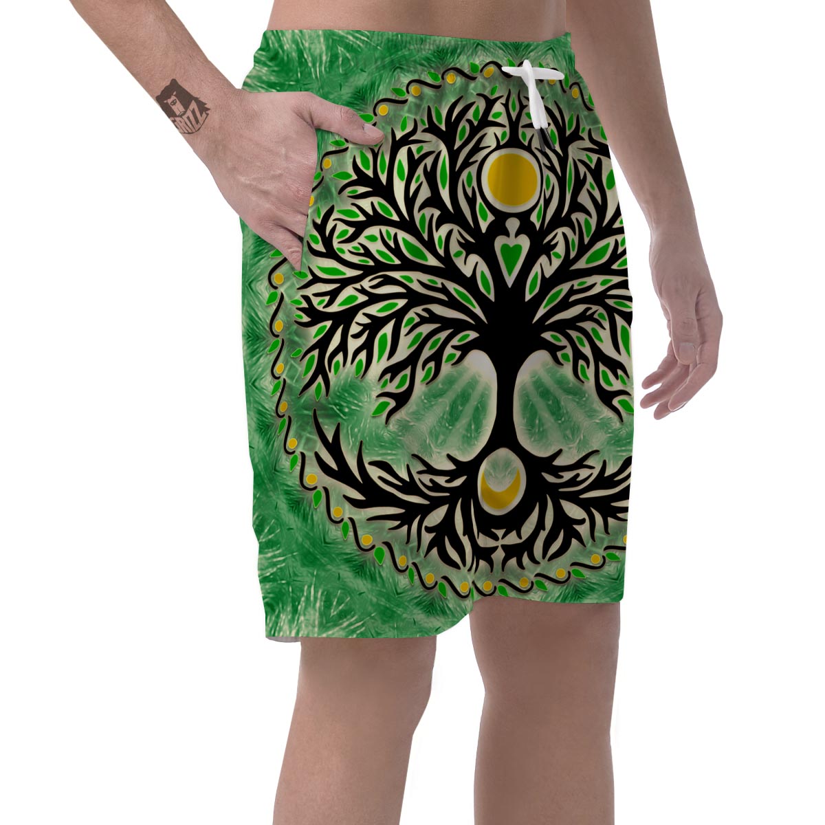 Yggdrasil Moon And Sun Print Men's Shorts-grizzshop
