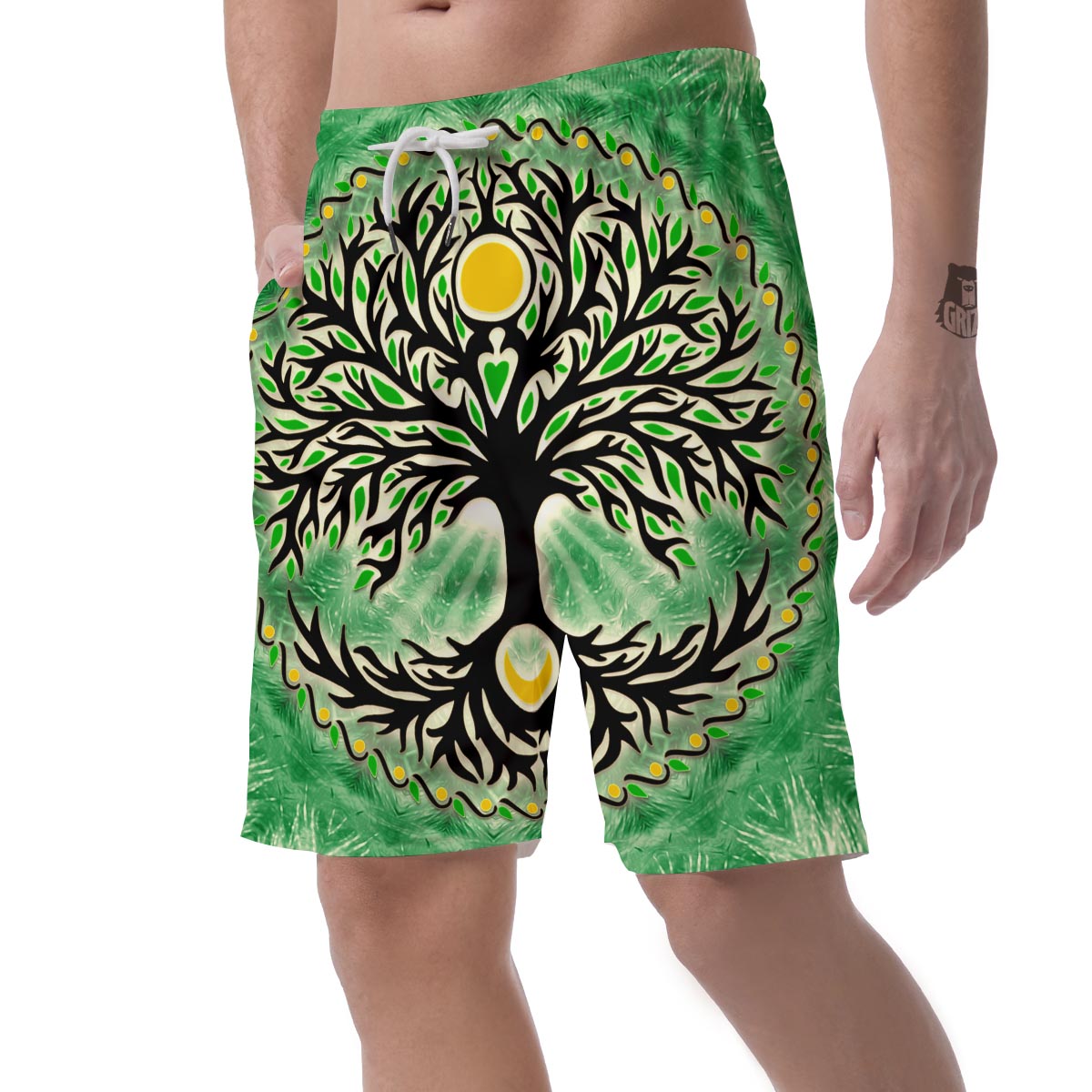 Yggdrasil Moon And Sun Print Men's Shorts-grizzshop