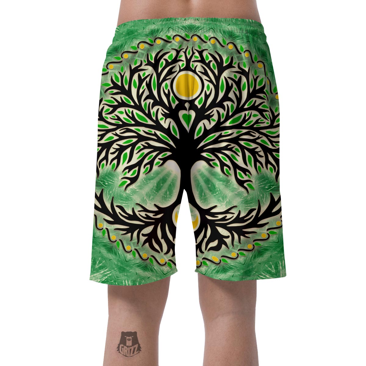 Yggdrasil Moon And Sun Print Men's Shorts-grizzshop