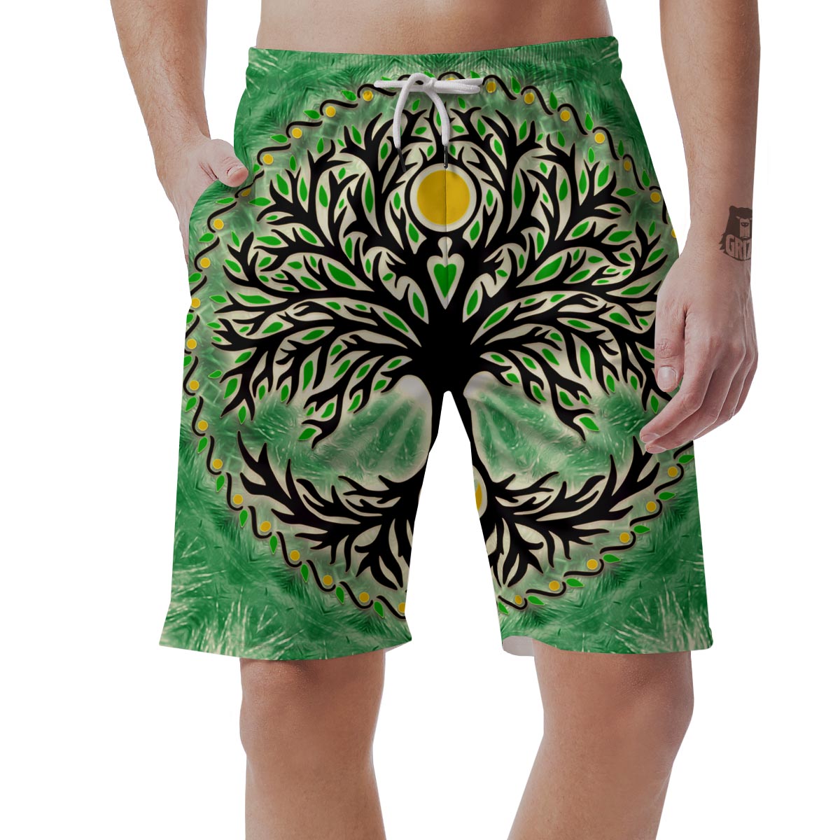Yggdrasil Moon And Sun Print Men's Shorts-grizzshop