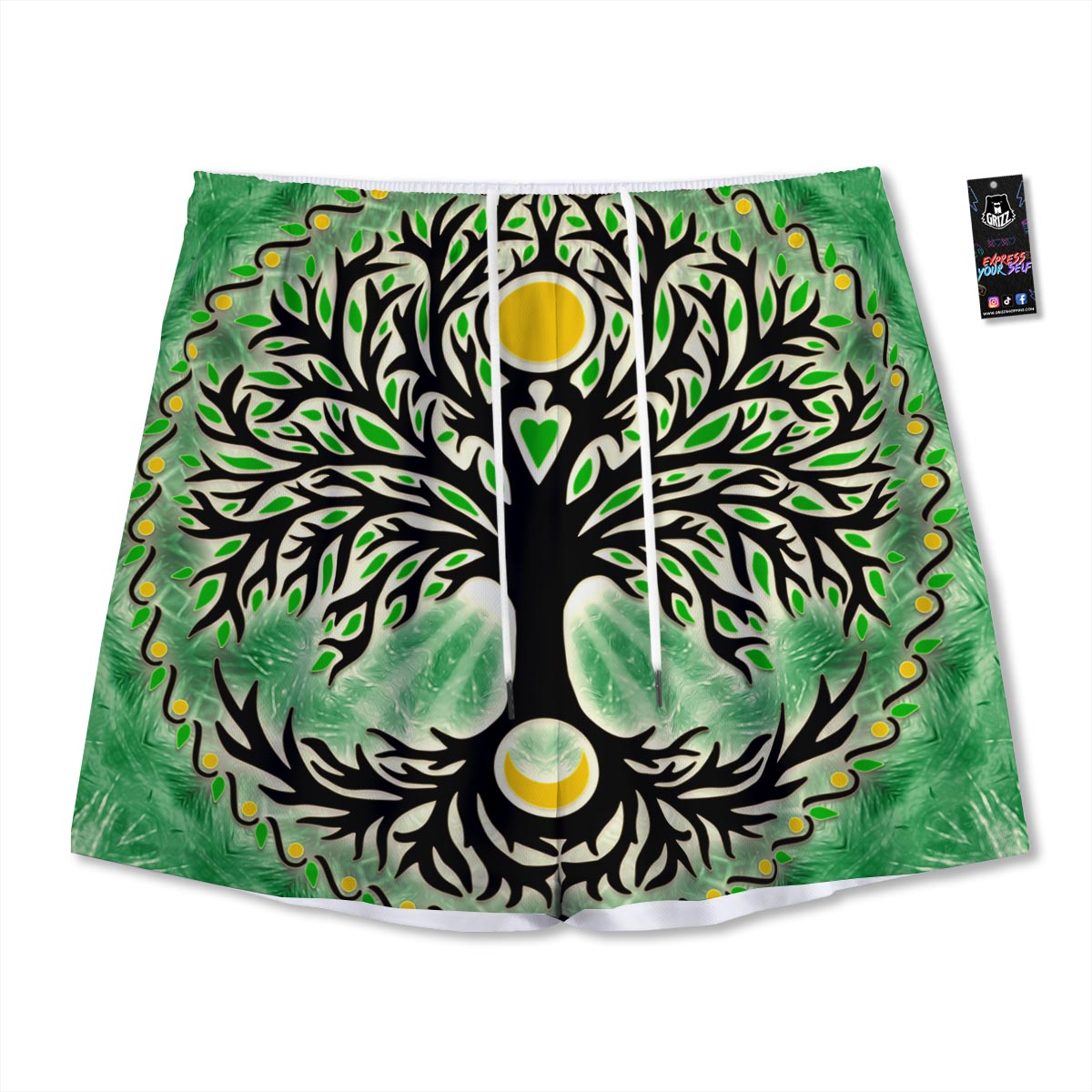 Yggdrasil Moon And Sun Print Mesh Shorts