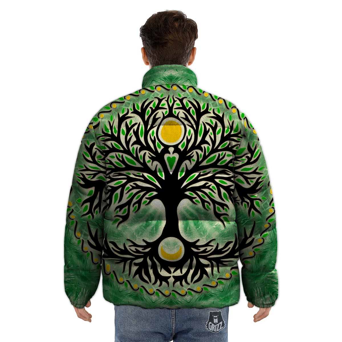 Yggdrasil Moon And Sun Print Puffer Jacket-grizzshop