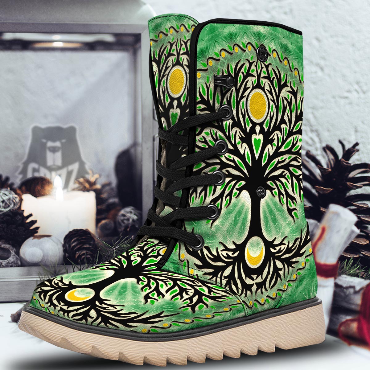 Yggdrasil Moon And Sun Print Snow Boots-grizzshop