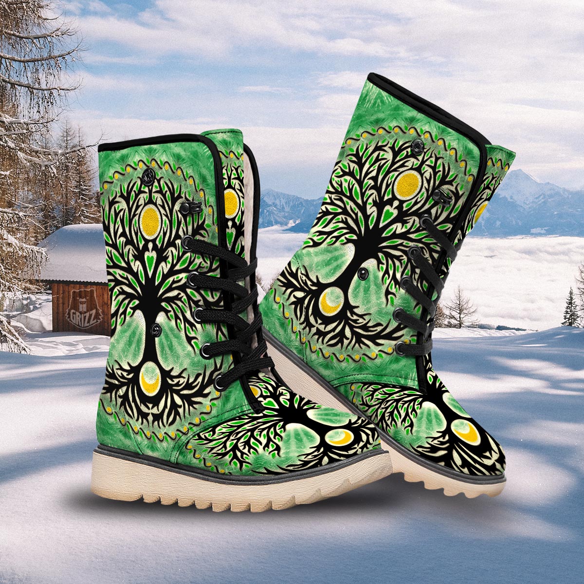 Yggdrasil Moon And Sun Print Snow Boots-grizzshop
