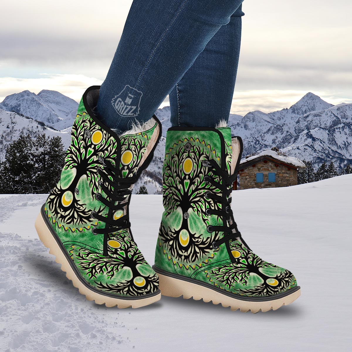 Yggdrasil Moon And Sun Print Snow Boots-grizzshop