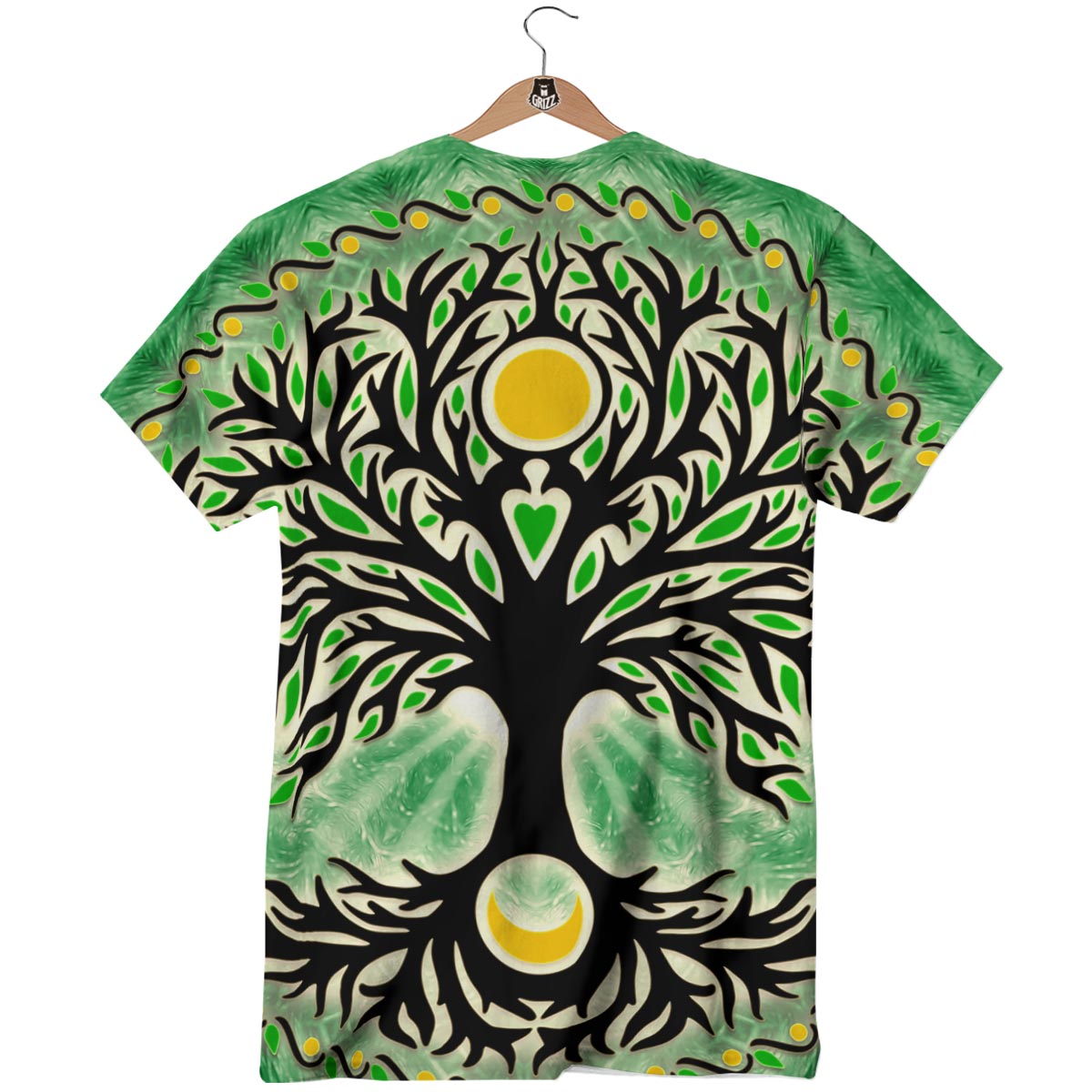 Yggdrasil Moon And Sun Print T-Shirt-grizzshop