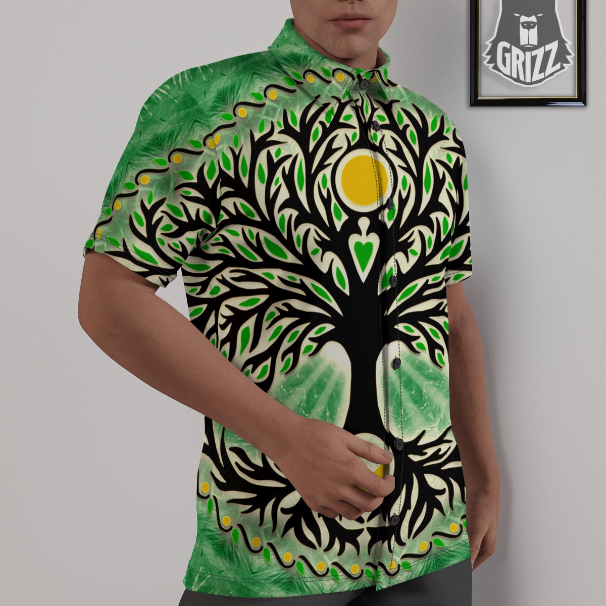 Yggdrasil Moon And Sun Print Untucked Shirts-grizzshop
