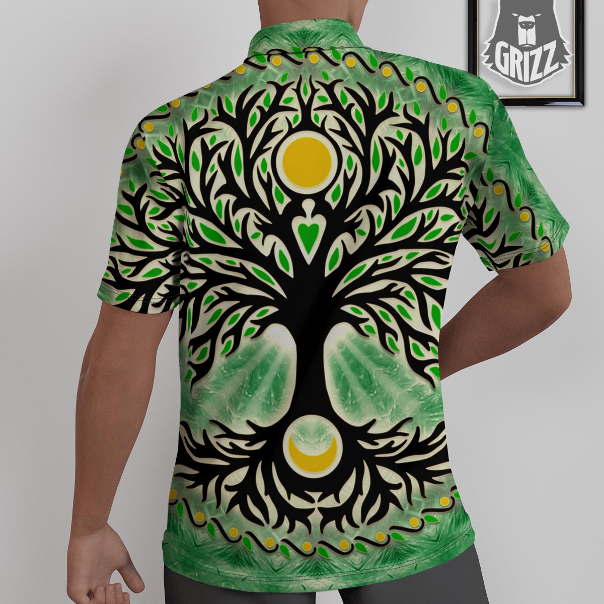 Yggdrasil Moon And Sun Print Untucked Shirts-grizzshop