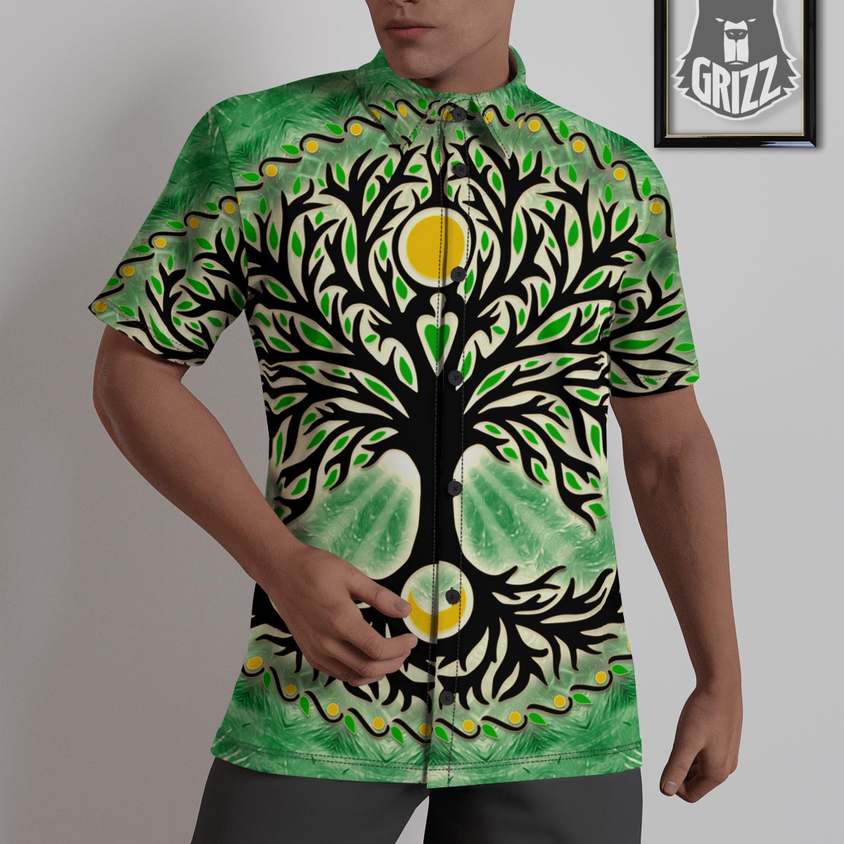 Yggdrasil Moon And Sun Print Untucked Shirts-grizzshop
