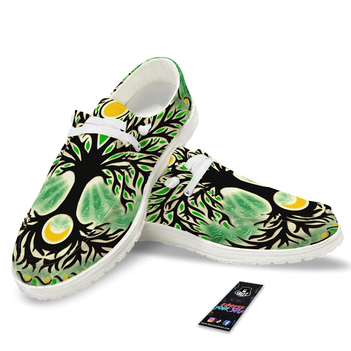 Yggdrasil Moon And Sun Print White Loafers-grizzshop