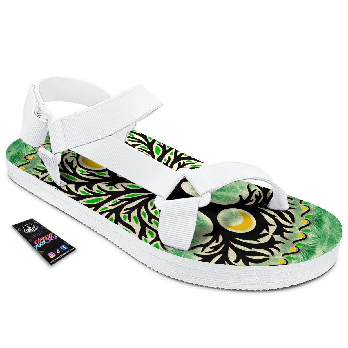 Yggdrasil Moon And Sun Print White Open Toe Sandals-grizzshop