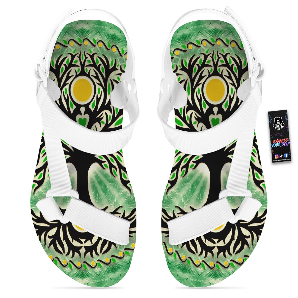 Yggdrasil Moon And Sun Print White Open Toe Sandals-grizzshop