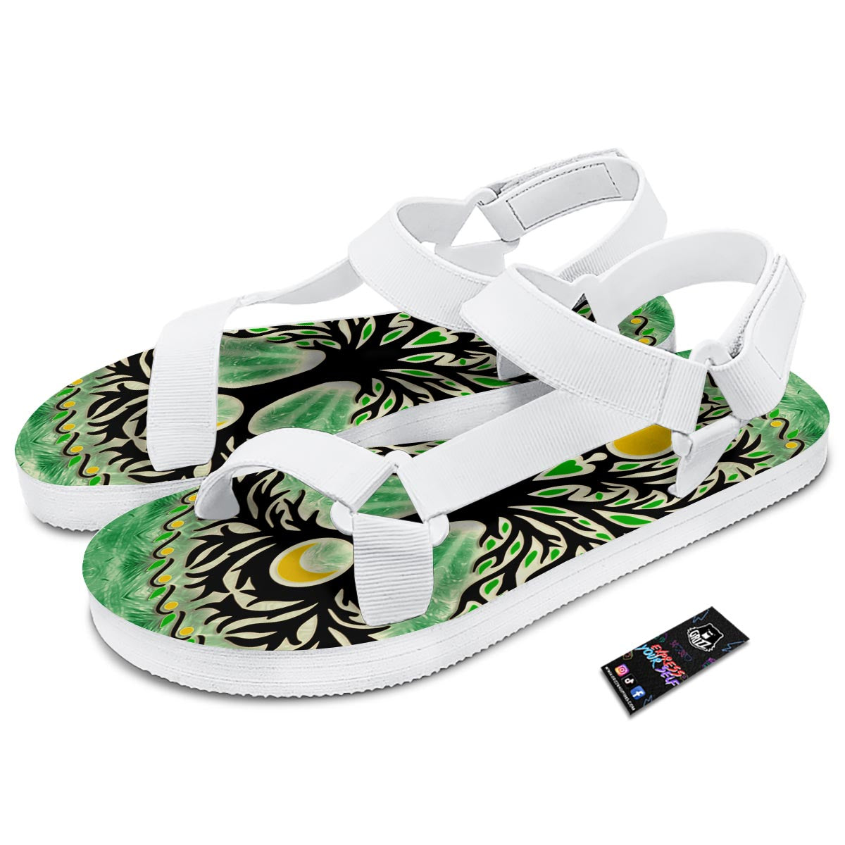 Yggdrasil Moon And Sun Print White Open Toe Sandals-grizzshop