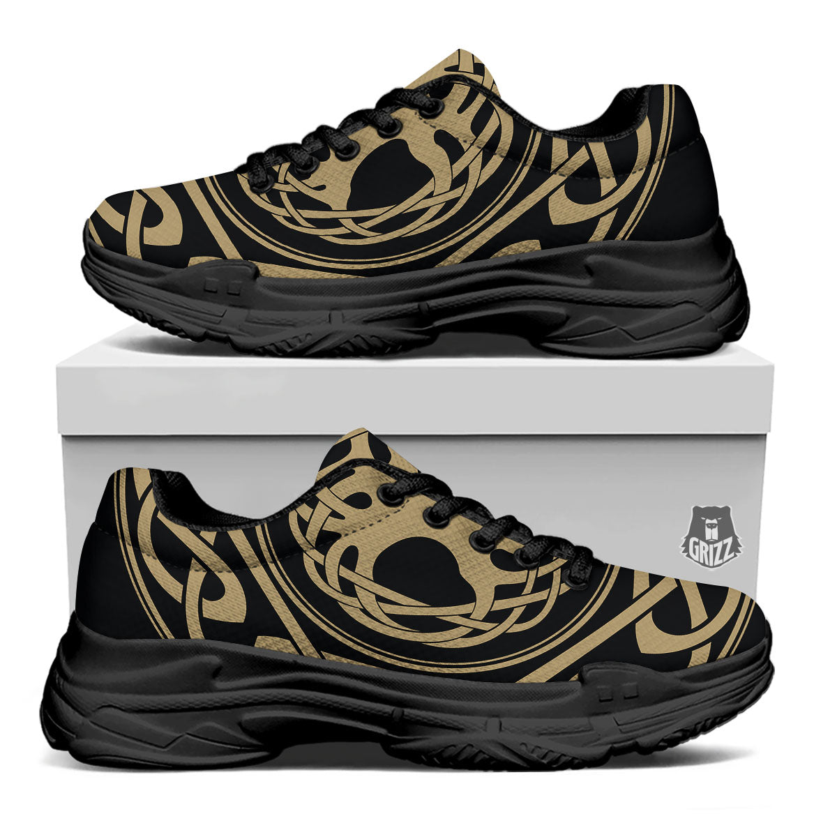 Yggdrasil Scandinavian Print Black Chunky Shoes-grizzshop