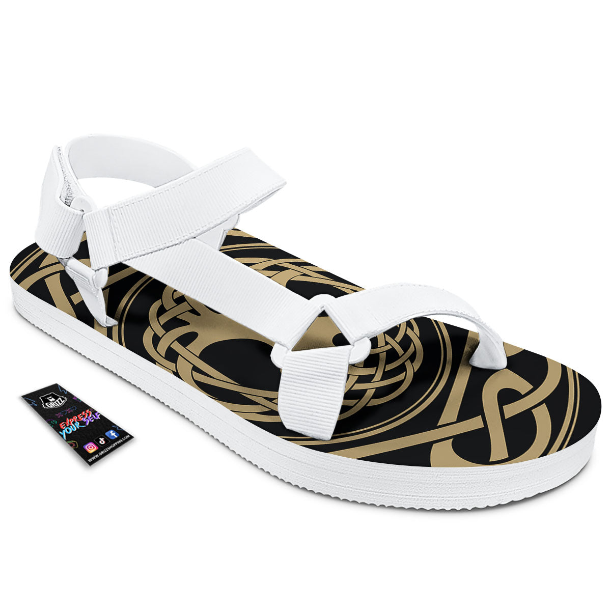 Yggdrasil Scandinavian Print White Open Toe Sandals-grizzshop