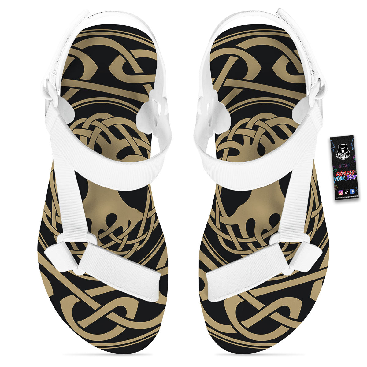 Yggdrasil Scandinavian Print White Open Toe Sandals-grizzshop