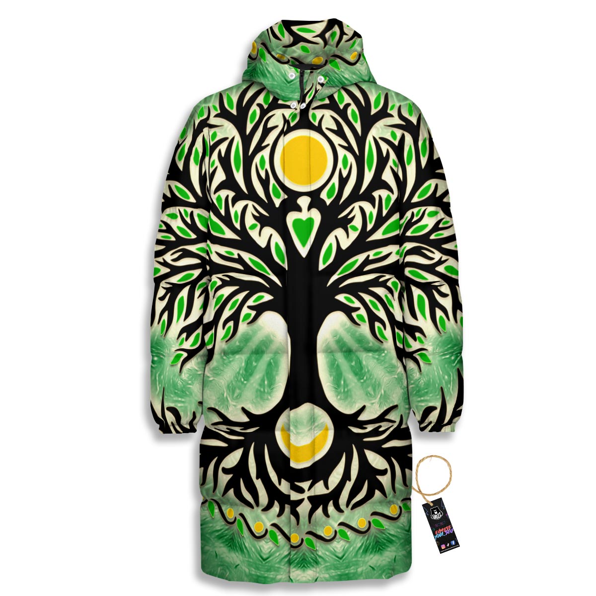 Yggdrasil Moon And Sun Print Long Down Jacket