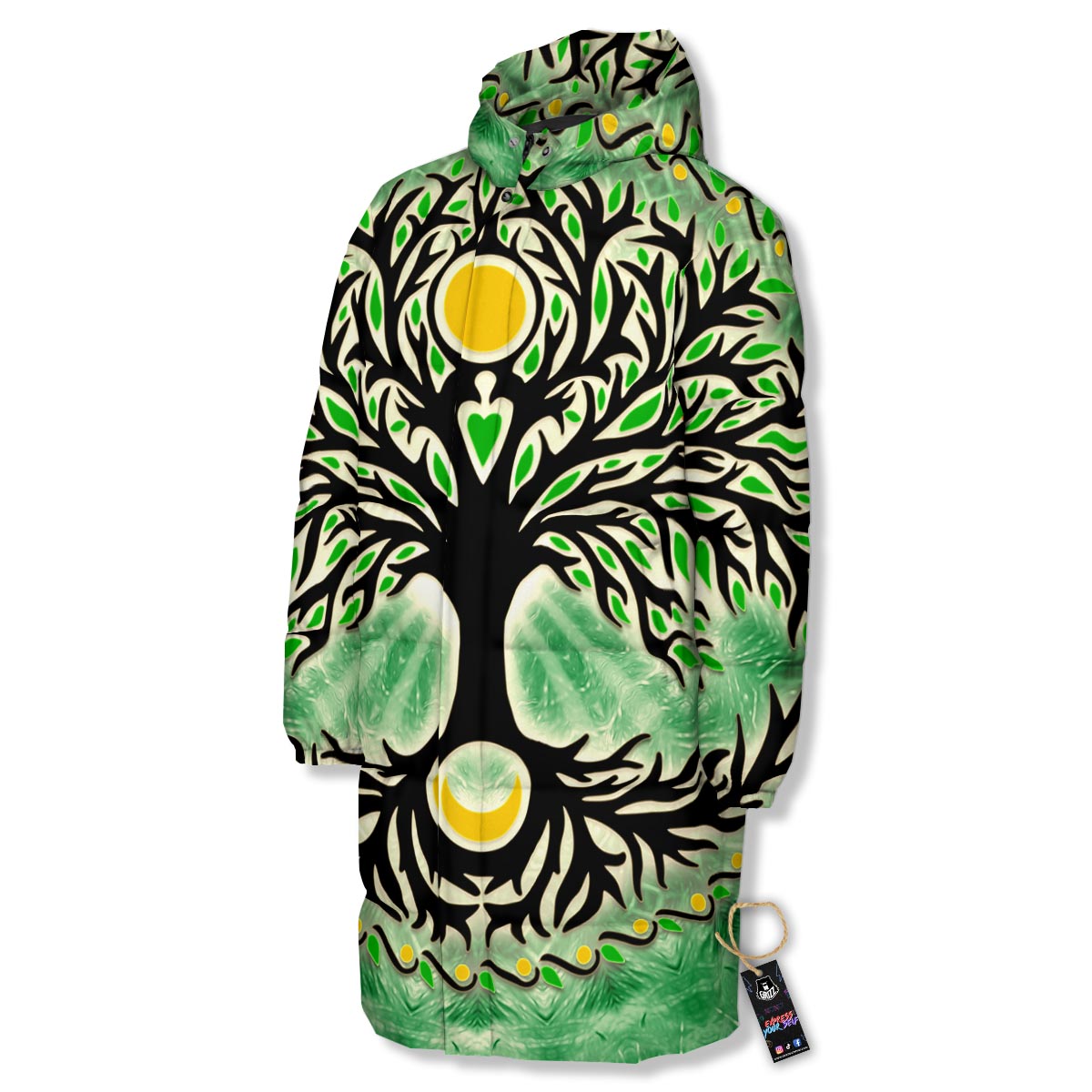 Yggdrasil Moon And Sun Print Long Down Jacket