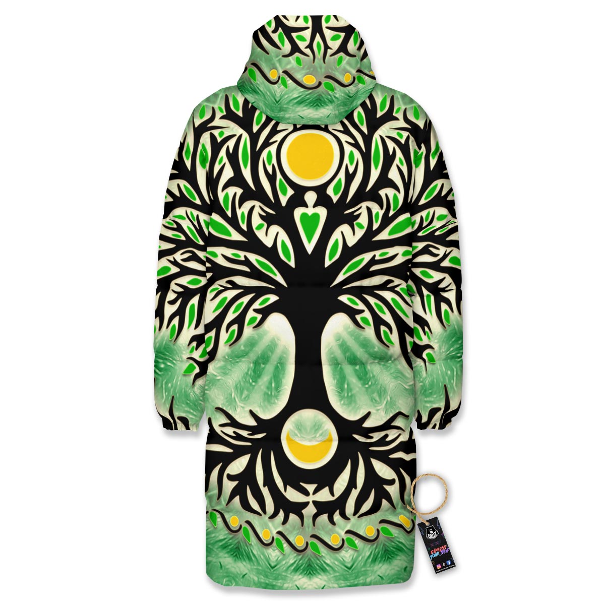 Yggdrasil Moon And Sun Print Long Down Jacket