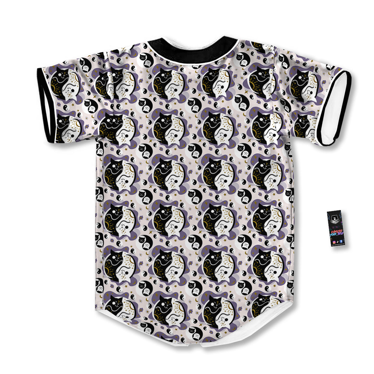 Yin Yang Black And White Cat Sleep Print Pattern Baseball Jersey-grizzshop