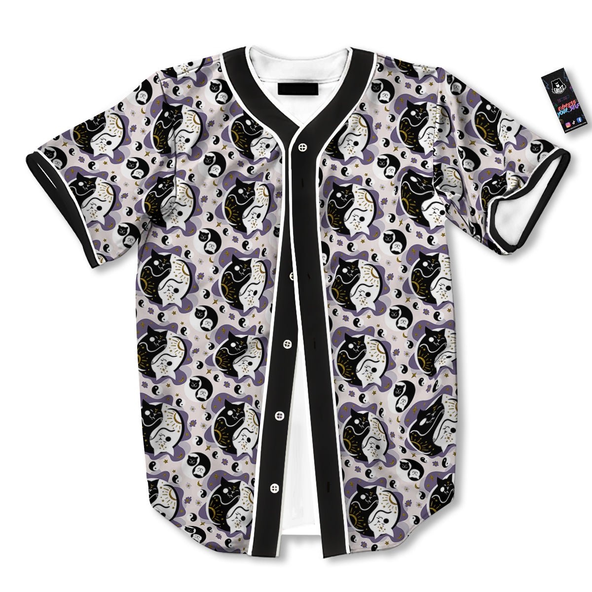 Yin Yang Black And White Cat Sleep Print Pattern Baseball Jersey-grizzshop