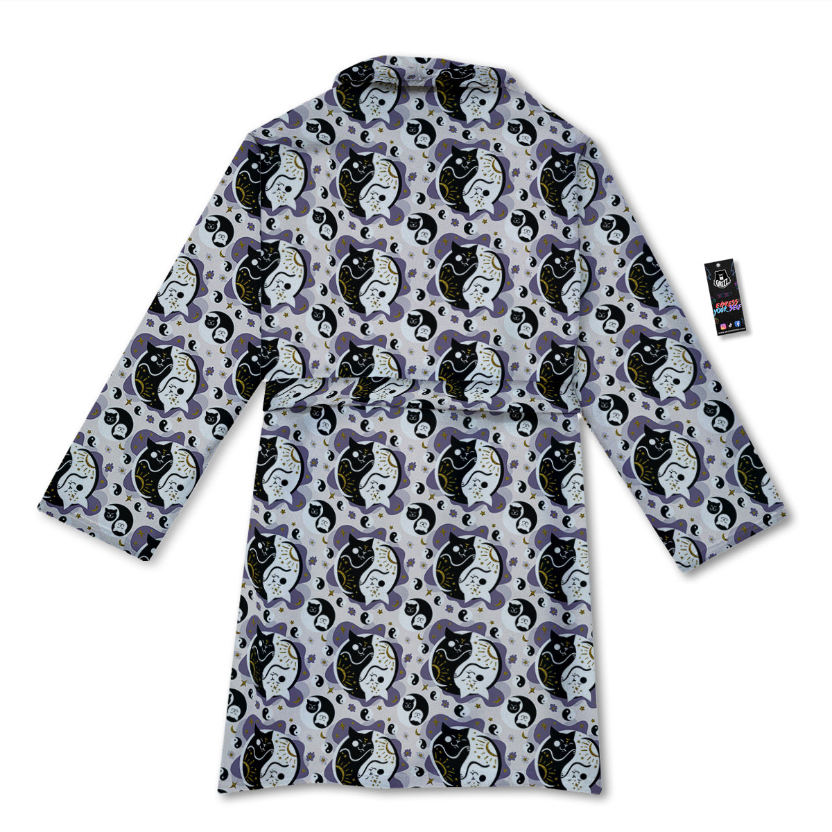 Yin Yang Black And White Cat Sleep Print Pattern Bathrobe-grizzshop