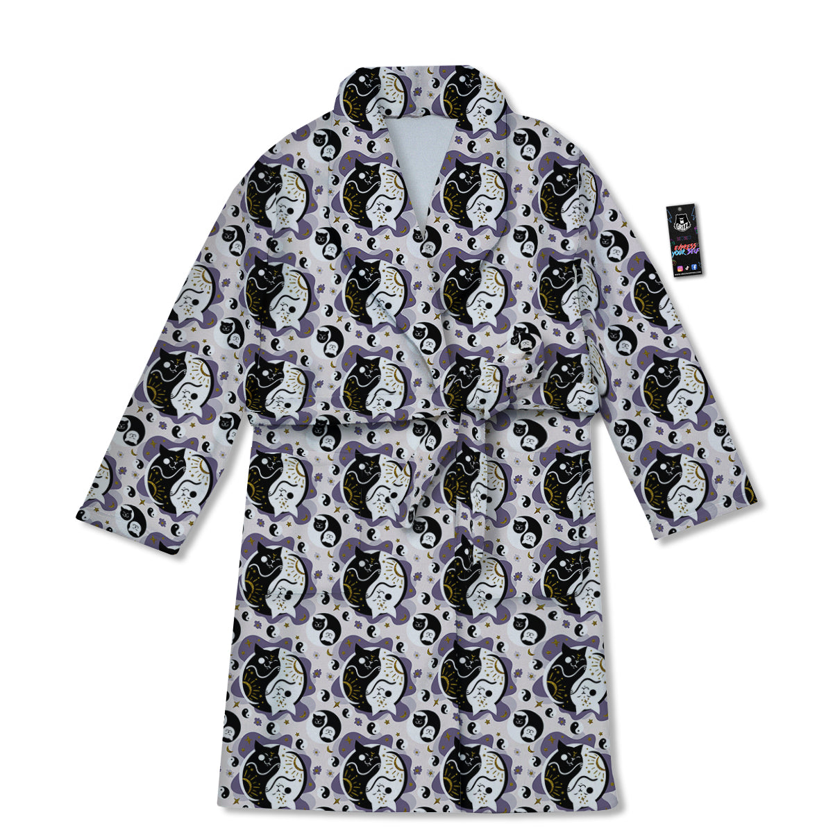 Yin Yang Black And White Cat Sleep Print Pattern Bathrobe-grizzshop