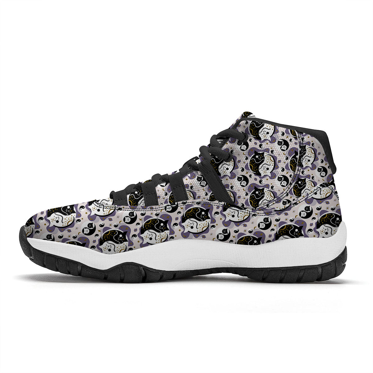 Yin Yang Black And White Cat Sleep Print Pattern Black Bball Shoes-grizzshop